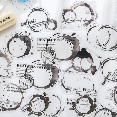 Adesivi PET Vintage Serie Notebook Trace Tracce di Inchiostro Caffè Vino Macchie d'Acqua DIY Diario Adesivi Decorativi