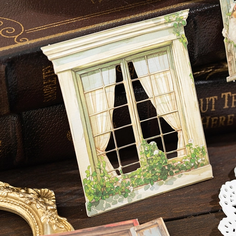 Σετ Διακοσμητικών Αυτοκόλλητων Καρτών Vintage Window Story για Scrapbooking Planner DIY Χειροτεχνία Αισθητική Ρετρό Βοτανικά Λουλούδια Γάτα Μοτίβα