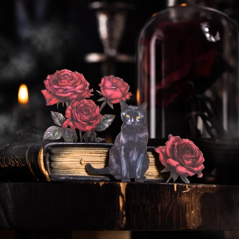 Gothic Vintage Aufkleber Dark Illusion Realm Thema Für Scrapbooking Journaling Dekoration Schwarze Katze Rote Rose Schmetterling Kunst