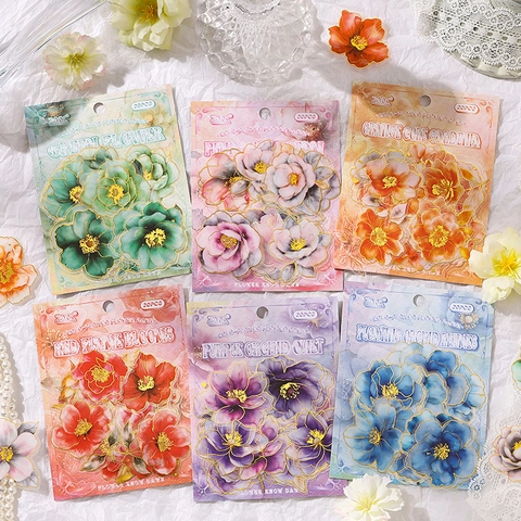 Adesivi Vintage a Forma di Fiore e Farfalla Dorati Decalcomanie Decorative in PET Impermeabili per Scrapbooking Fai da Te Cancelleria