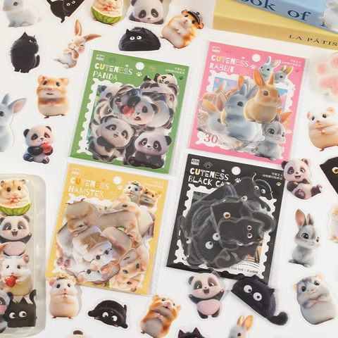 Confezione di Adesivi PET a Tema Animale Simpatico Cartone Animato Panda Gatto Coniglio Criceto Adesivi Decorativi per Scrapbooking per Fai da Te