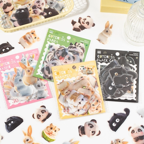 Confezione di Adesivi PET a Tema Animale Simpatico Cartone Animato Panda Gatto Coniglio Criceto Adesivi Decorativi per Scrapbooking per Fai da Te
