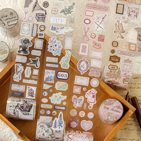 Vintage Kraft Paper PET Decorative Tape Loop Stickers Old Century Story Series For DIY Scrapbooking Handbook Journaling Decor
