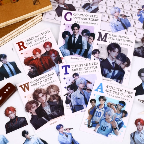 Retro Story Anime Boy PET Sticker Waterproof Decorative Decals For DIY Journal Scrapbooking Notebook Aesthetic Stationery