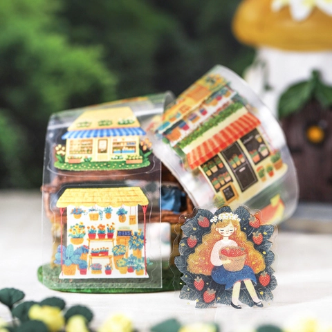 Cinta Decorativa PET Serie Graffiti Garden Lindas Pegatinas Ilustradas para Diarios DIY Scrapbooking Flores Gatos Cámaras