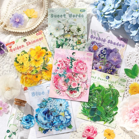 Vintage Floral PET Waterproof Sticker Set Plant Bakery Theme Decorative Decals For Scrapbooking Journaling DIY Crafts