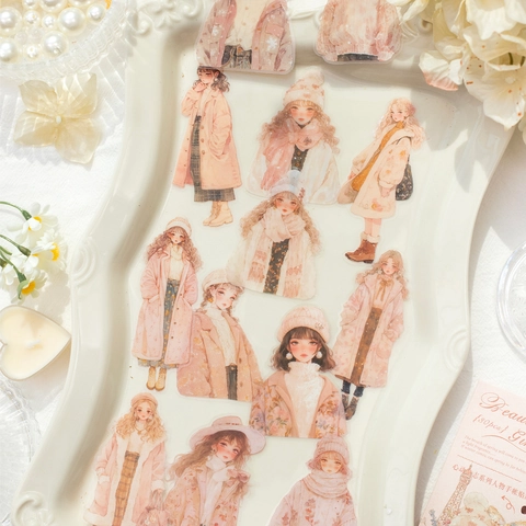 Confezione di 30 Fogli di Adesivi PET Personaggi Ragazze Vintage Serie Rivista del Cuore Adesivi Decorativi per Journaling DIY
