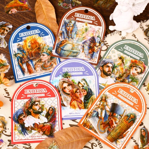 Retro Story Serie Exótica Paquete Pegatinas Vintage PET Tema Exótico Diario Scrapbooking DIY Pegatinas Decorativas