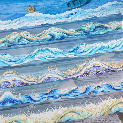 Nastro PET Decorativo a Onde Oceaniche Con Bronzatura in Foglia d'Oro per Scrapbooking Journaling Artistico Fai da Te