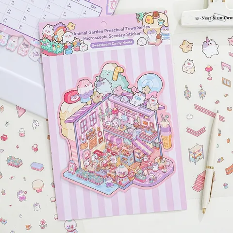 Serie Zoo Town Pegatinas de Paisajismo Microscópico Tres Hojas Papel PET DIY Scrapbooking Journal Material Decorativo Pack