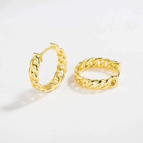 Pendientes de Aro de Plata de Ley 925 Cadena de Eslabones Para Mujer Retro Hip Hop Cadena Retorcida Geométricos Chapado en Oro 18K