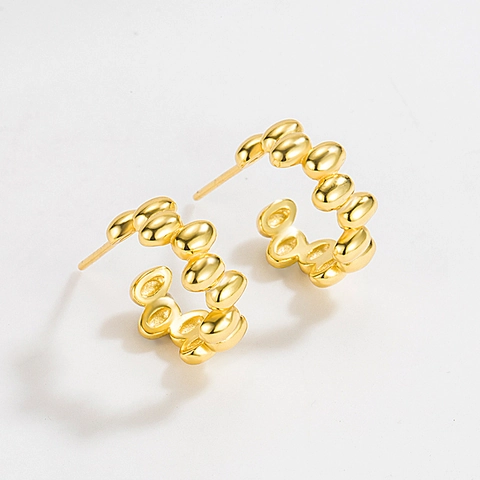 Pendientes de Botón Geométricos en Forma de Huevo de Plata de Ley S925 para Mujer Chapados en Oro 18K Estilo Ins Joyería de Oreja