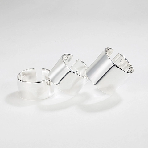 925 Argento Sterling Minimalista Anello a Fascia Larga Per Donna Finitura Specchio Lucido Anello Regolabile Aperto Gioielli