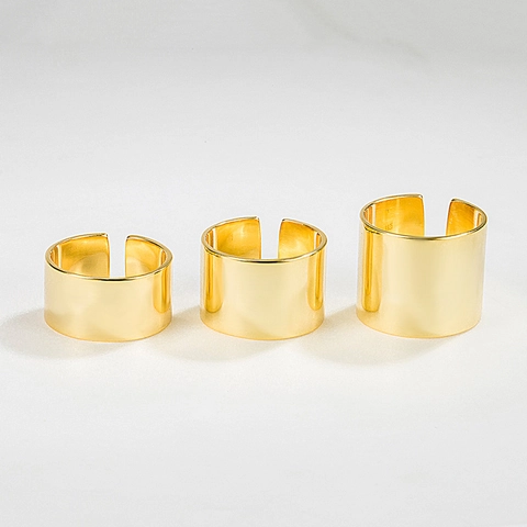 925 Argento Sterling Minimalista Anello a Fascia Larga Per Donna Finitura Specchio Lucido Anello Regolabile Aperto Gioielli