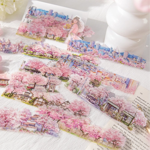 Adesivi Decorativi in PET Serie Paesaggi Naturali Stile Nordico Illustrazione Floreale per Scrapbooking Fai da Te Cancelleria