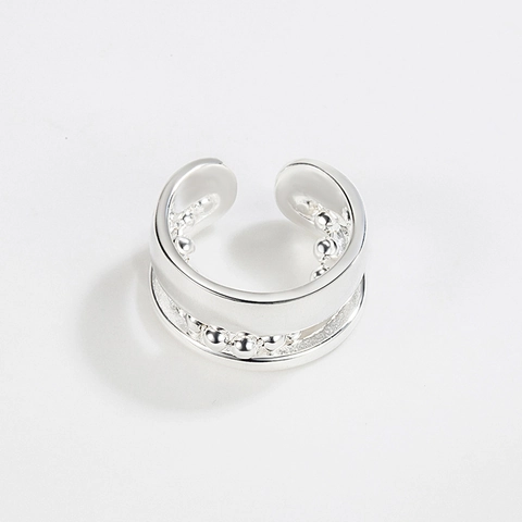 S925 Sterlingsilber Perlenkette Doppelschicht Offener Ring Für Damen Minimalistischer Verstellbarer Geometrischer Fingerring Schmuck