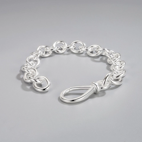 Pulsera de Cadena de Plata de Ley S925 Estilo Coreano Ins para Mujer Joyería Minimalista Geométrica Anillo Circular