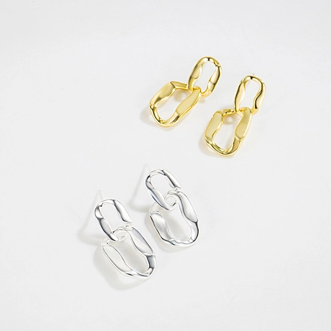 925 Sterling Silver Minimalist Irregular Geometric Interlocking Hoop Earrings Korean Style Individual Design Earrings For Women