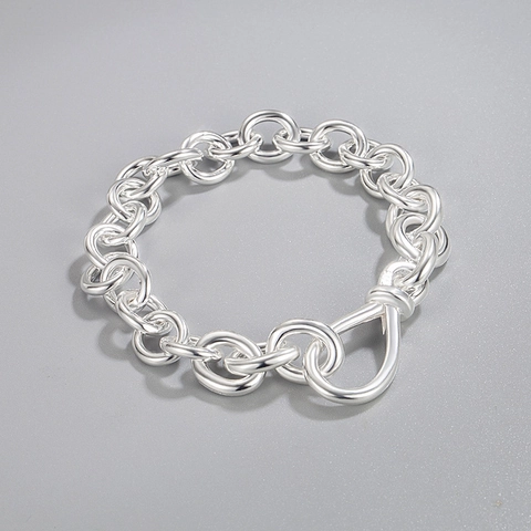 Pulsera de Cadena de Plata de Ley S925 Estilo Coreano Ins para Mujer Joyería Minimalista Geométrica Anillo Circular