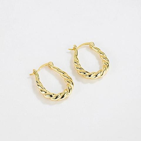 Orecchini a Cerchio a Corda Intrecciata in Argento Sterling 925 per Donna Gioielli in Argento Minimalisti Placcati Oro 18K