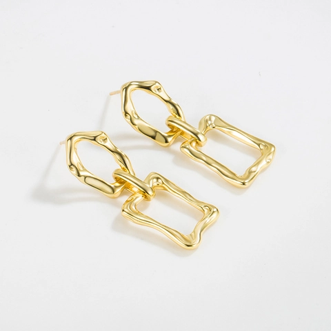 Pendientes de Botón Geométricos Irregulares de Plata de Ley S925 para Mujer Pendientes Colgantes de Eslabones de Cadena Chapados en Oro de 18K Minimalistas Joyería de Moda