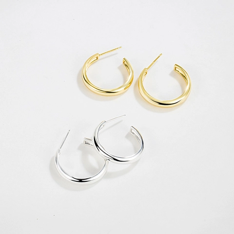 925 Sterlingsilber C-Form Creolen Für Damen Minimalistisch Poliert Retro Geometrische Ohrstecker 18K Vergoldet Mode Schmuck
