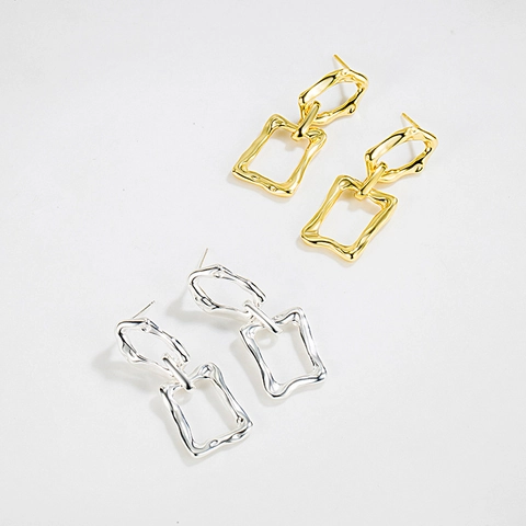 Pendientes de Botón Geométricos Irregulares de Plata de Ley S925 para Mujer Pendientes Colgantes de Eslabones de Cadena Chapados en Oro de 18K Minimalistas Joyería de Moda