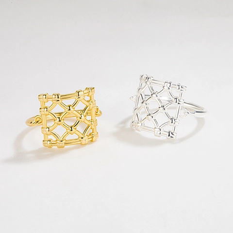Anello in Argento Sterling 925 a Griglia Quadrata Minimalista Geometrico Intrecciato Traforato per Donna Gioielli di Moda