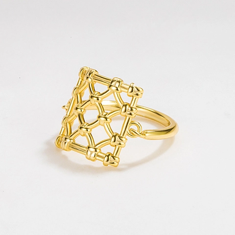 Anello in Argento Sterling 925 a Griglia Quadrata Minimalista Geometrico Intrecciato Traforato per Donna Gioielli di Moda
