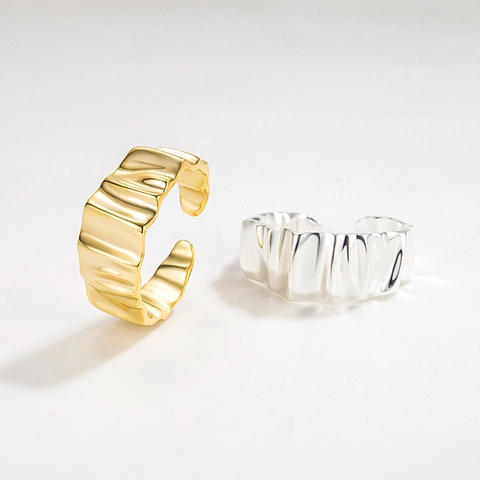 Anillo Abierto de Plata de Ley 925 con Ondulación Irregular de Río para Mujer Hombre Hip Hop Estilo Ins Anillo Ajustable