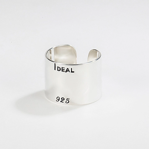 Anello Aperto a Fascia Larga in Argento Sterling 925 Minimalista Con Lettera Ideal Lucido Vintage Argento Tailandese Anello Regolabile per Donna