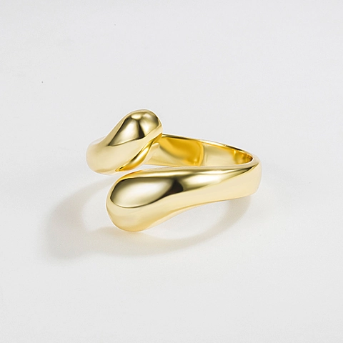 Anillo Ajustable Abierto de Plata de Ley 925 Minimalista para Mujer Chapado en Oro de 18K Diseño de Gota de Agua de Metal Líquido Joyas de Moda