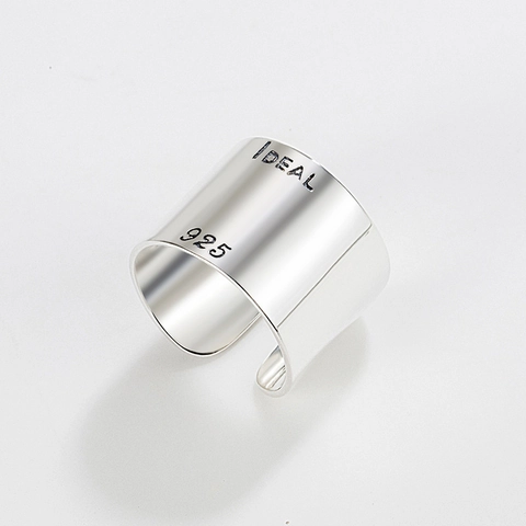Anello Aperto a Fascia Larga in Argento Sterling 925 Minimalista Con Lettera Ideal Lucido Vintage Argento Tailandese Anello Regolabile per Donna