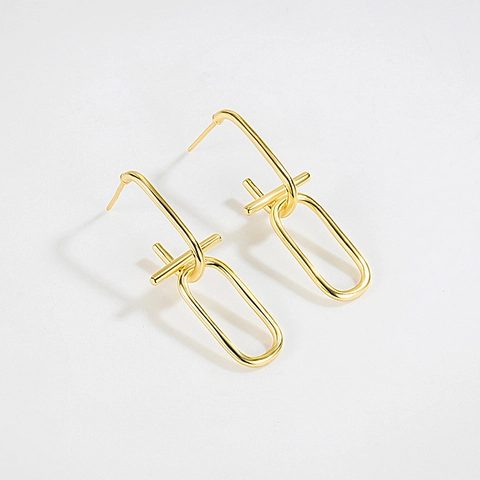 Orecchini a Bottone in Argento Sterling 925 Maglia a Catena Geometrica Pendenti per Donna Gioielli Minimalisti Placcati Oro 18K