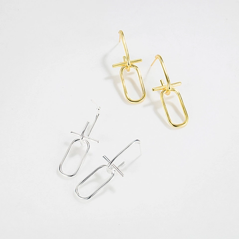 Orecchini a Bottone in Argento Sterling 925 Maglia a Catena Geometrica Pendenti per Donna Gioielli Minimalisti Placcati Oro 18K