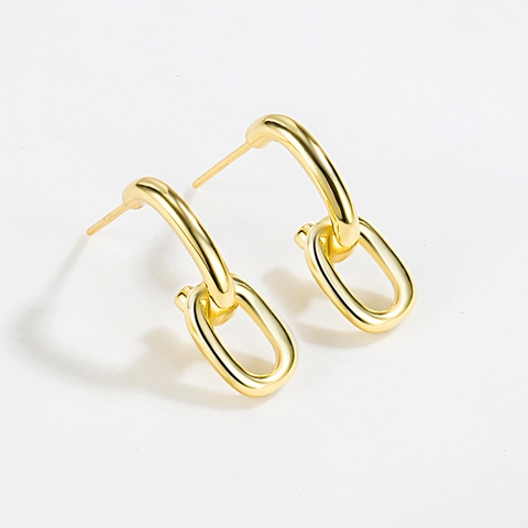 Orecchini a Bottone con Doppia Maglia Ovale Geometrica in Argento Sterling 925 Oro Argento Galvanizzato Catena Minimalista Vintage per Donna