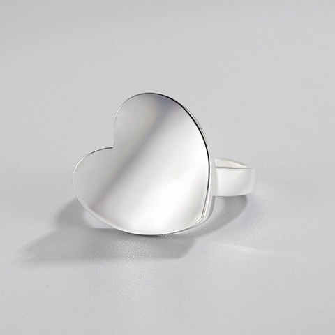 Anillo de Corazón de Plata de Ley S925 para Mujer Minimalista Pulido Espejo Anillo Ajustable Abierto Joyería de Moda Regalo