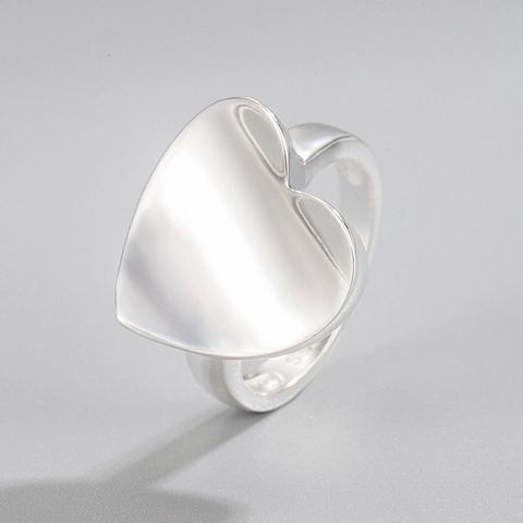 Anillo de Corazón de Plata de Ley S925 para Mujer Minimalista Pulido Espejo Anillo Ajustable Abierto Joyería de Moda Regalo