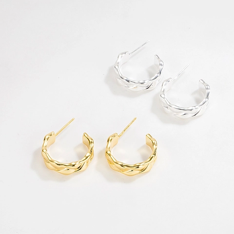 925 Sterling Silver C-Shaped Rhombus Stud Earrings For Women Overstated Geometric Gold Silver Electroplated Fashion Jewelry Earrings