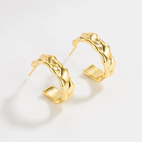 925 Sterling Silver C-Shaped Rhombus Stud Earrings For Women Overstated Geometric Gold Silver Electroplated Fashion Jewelry Earrings