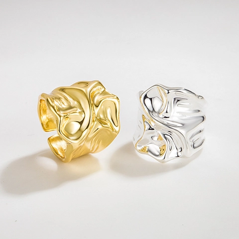 Minimalistisch 925 Sterlingsilber Unregelmäßiger Zerknitterter Ring Für Damen Verstellbarer Offener Ring Modeschmuck