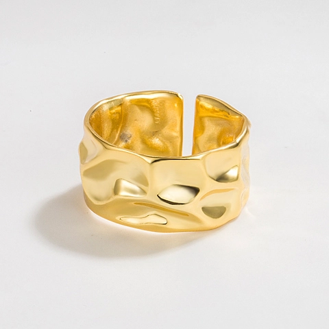 Minimalistisch 925 Sterlingsilber Breiter Ring Für Damen Unregelmäßig Gehämmert Falten Textur Verstellbarer Offener Fingerring Schmuck