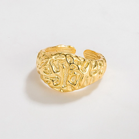 Anillo Abierto de Plata de Ley 925 Geométrico Irregular Textura Martillada Minimalista Textura de Lava Ajustable Anillo de Moda Joyería Mujer