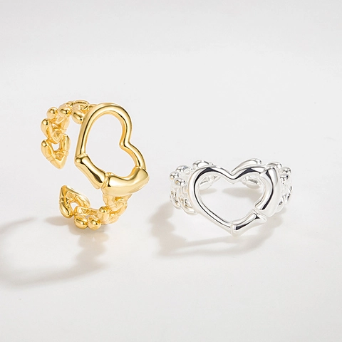 925 Sterlingsilber Hohlherz Ring Für Damen Minimalistisch Bambusknoten Textur Verstellbarer Offener Ring Eleganter Vergoldeter Schmuck