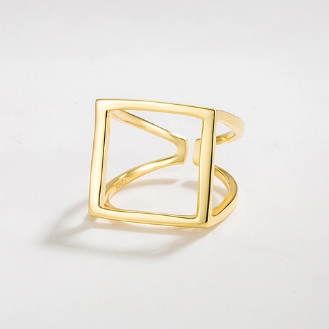 Anillo Abierto Minimalista de Plata de Ley 925 Geométrico Cuadrado Calado para Mujer Anillo de Dedo Ajustable Joyería de Moda