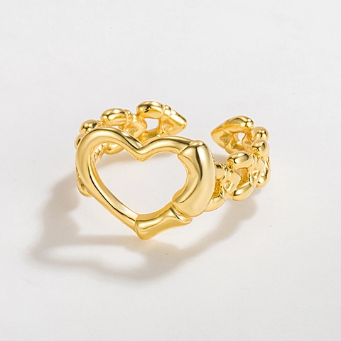 925 Sterlingsilber Hohlherz Ring Für Damen Minimalistisch Bambusknoten Textur Verstellbarer Offener Ring Eleganter Vergoldeter Schmuck