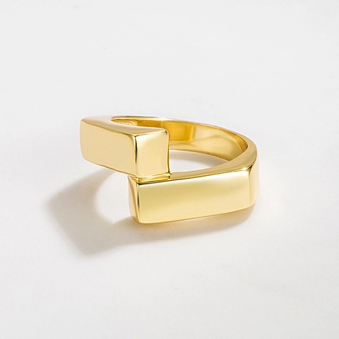 Anillo Abierto Geométrico de Plata de Ley 925 para Mujer Minimalista Chapado en Oro de 18K Doble Bloque Cuadrado Anillo Ajustable Joyería