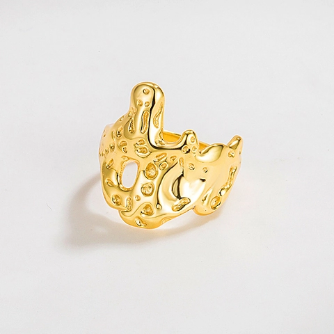 Anillo Abierto de Plata de Ley S925 Minimalista Martillado Irregular Estilo Francés Textura de Lava Anillo Ajustable para Mujer