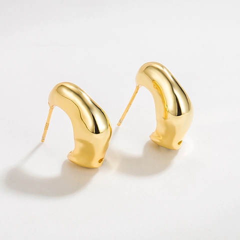Pendientes de Botón de Plata de Ley 925 Vintage Forma de Frijol Geométrica Minimalista en C para Mujer Joyería de Moda