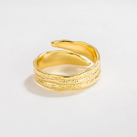 S925 Sterling Silver Irregular Texture Open Ring Minimalist Adjustable Hand Jewelry For Women Gold Silver Lava Style Ring